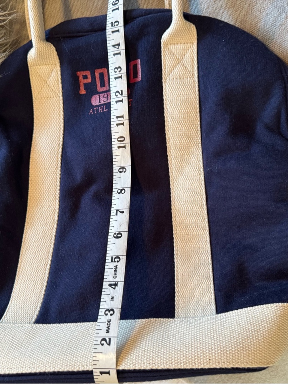 Rare Polo by Ralph Lauren Navy Tote with Red Logo and Cream Straps - Picture 12 of 16
